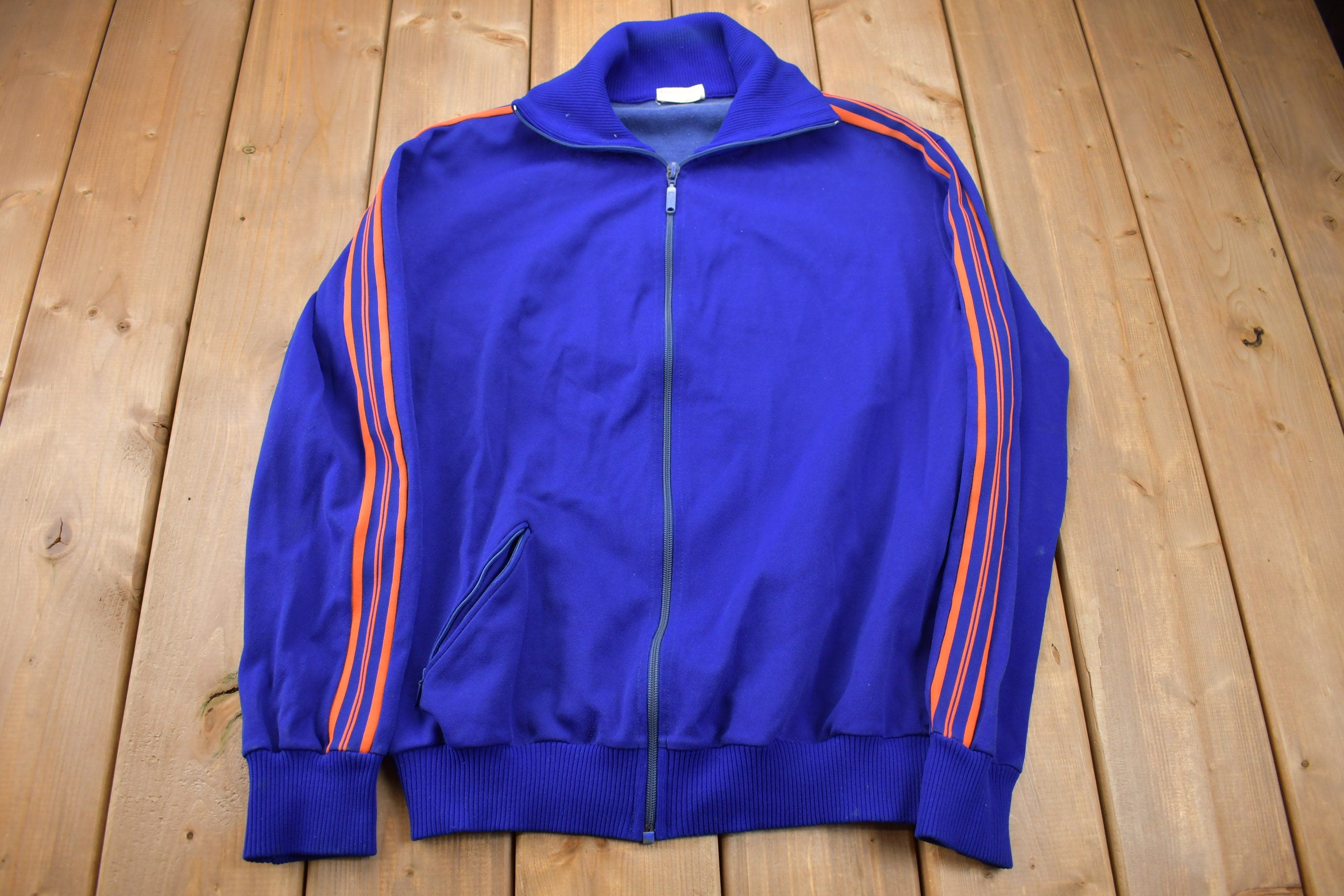 Vintage 1970s Blue Orange Full Zip Sweatshirt