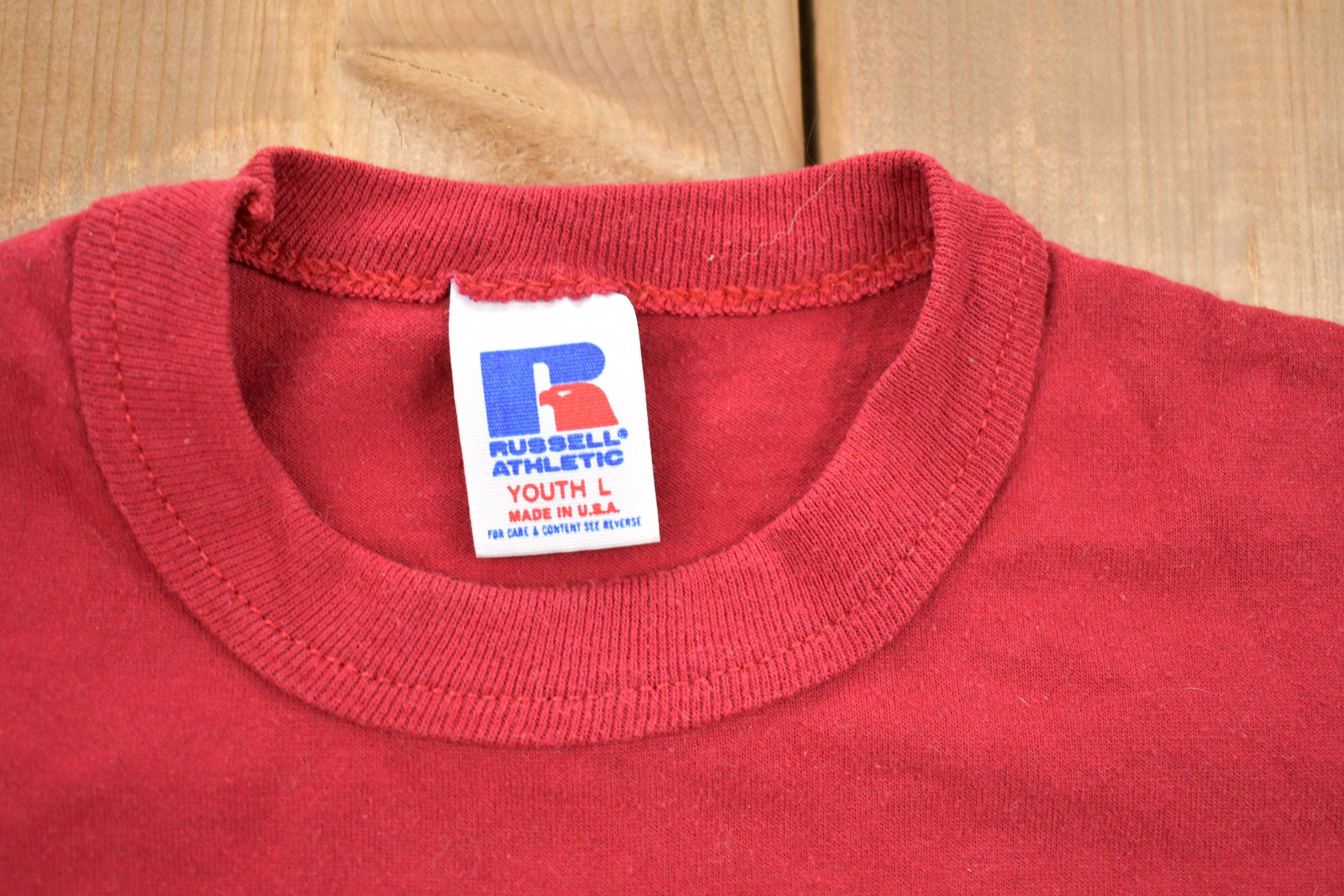 Vintage 1980s Kids Russell Athletic Maple Grove Soccer Graphic T-Shirt