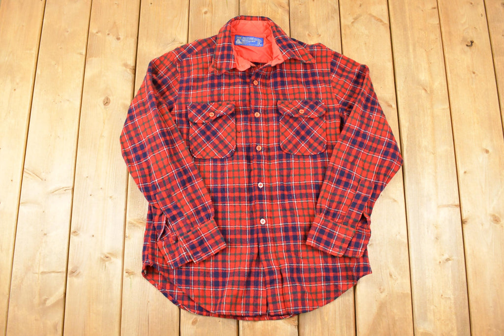 Vintage 1980s HW Virgin Wool Classic Plaid Flannel Button Up Shirt Men's M