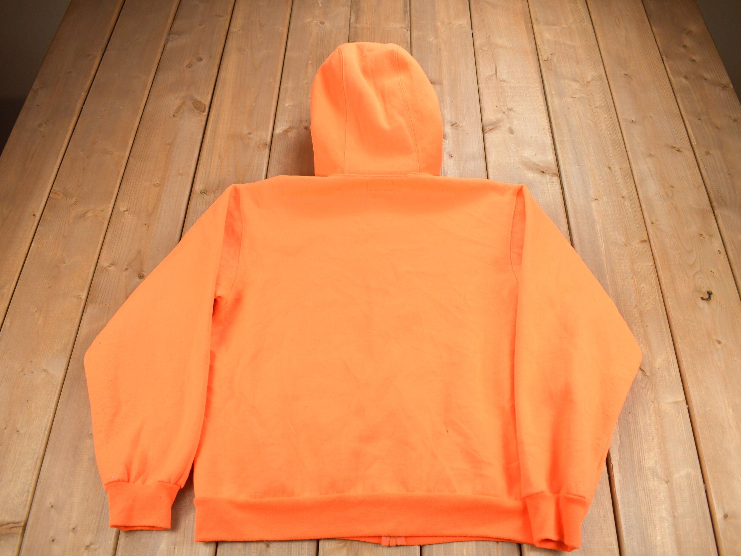 Vintage 1990s Blank Orange Zip Up Hoodie / Hi-Vis Hoodie / Vintage Sweater / 90s / Guide Series