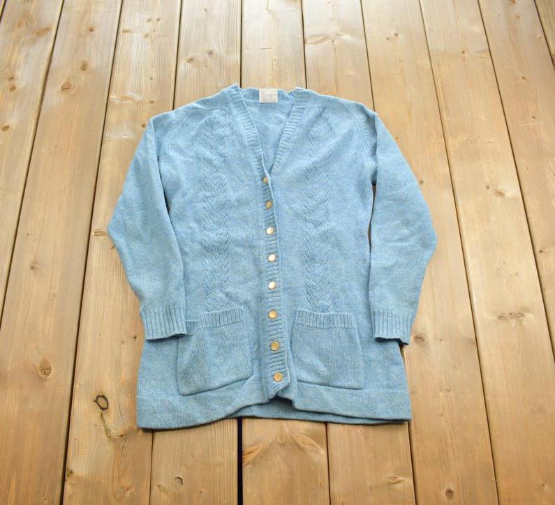 Vintage 1980s Shetland Wool Knit Cardigan Sweater Made In Britain