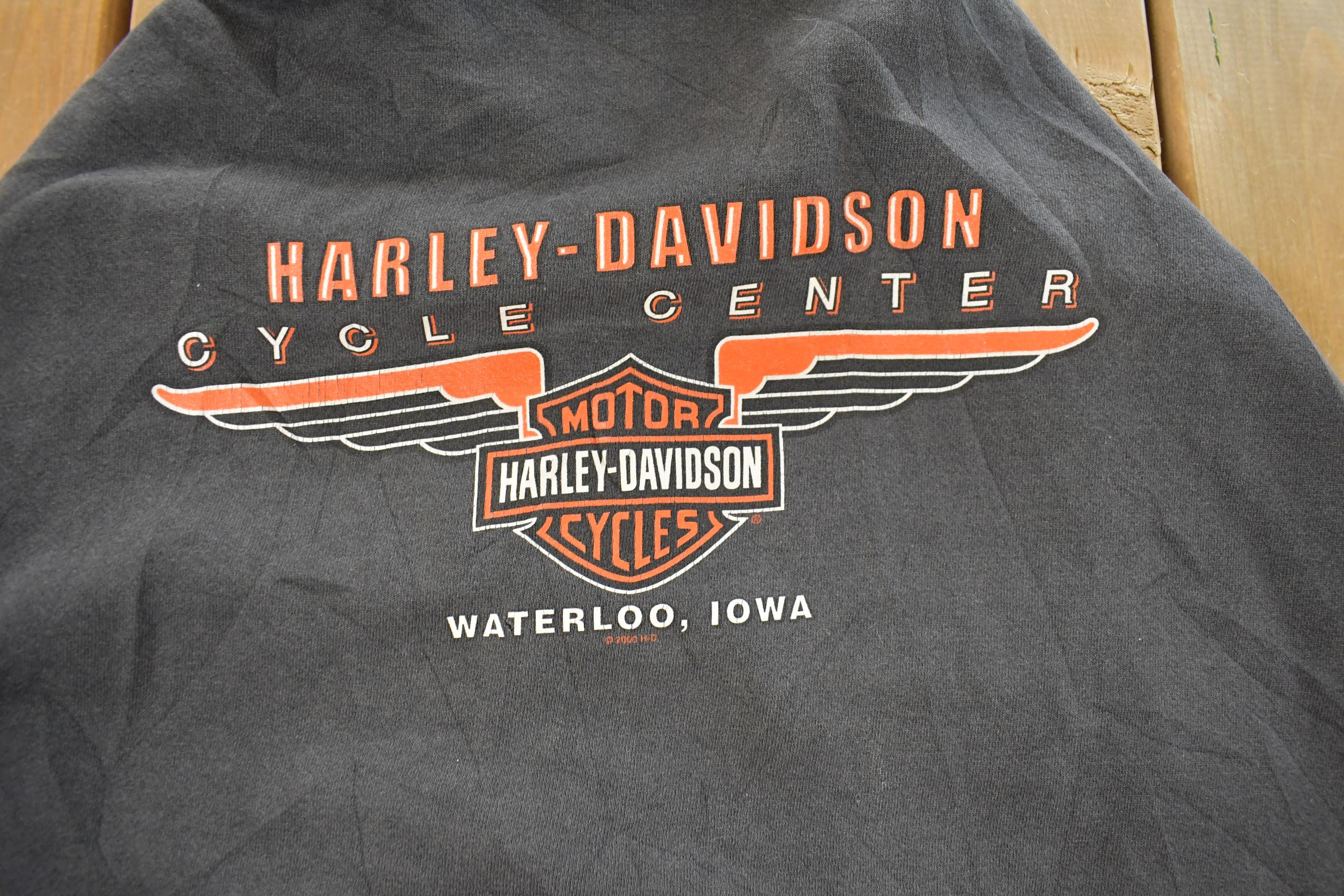 Vintage 1990s Distressed Harley Davidson Graphic Full Zip Hoodie Men's XL  90s Hoodie  Vintage Sweatshirt  Biker Motorcycle  90s Harley
