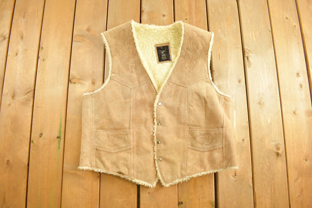 Vintage 1990s Leather Horse Western Sherpa Vest