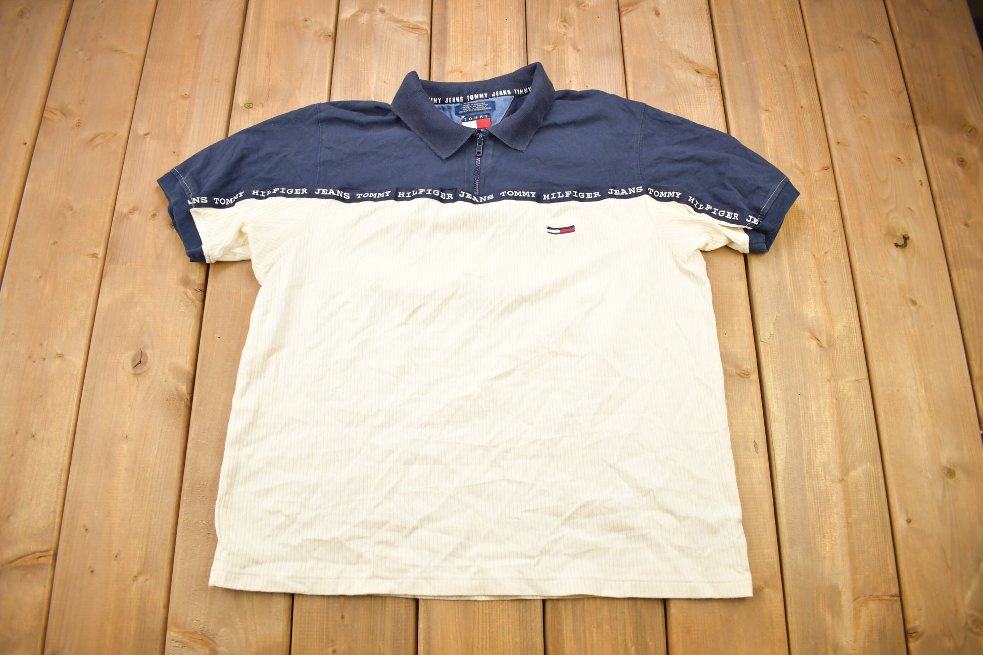 Vintage 1990s Tommy Hilfiger Tommy Jeans Color Block Quarter Zip Polo Shirt