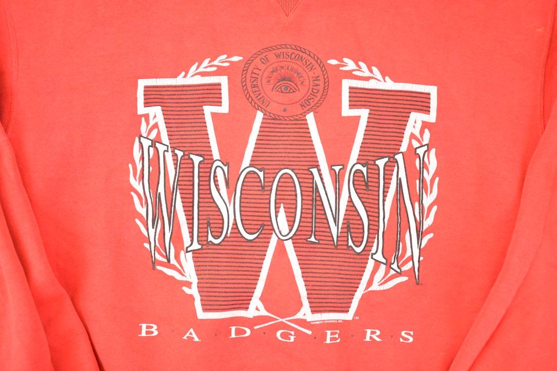 Vintage 1990s Wisconsin Badgers All Seeing Eye University Crewneck Sweater Men's L
