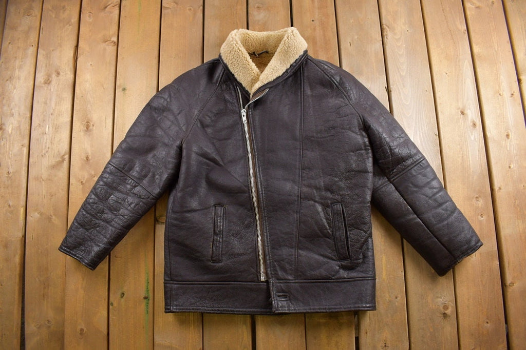 Vintage 1980s Leather Shearling Coat