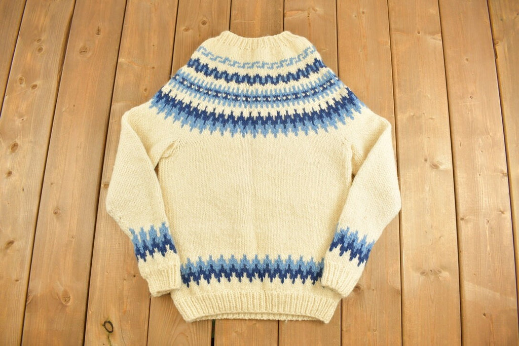 Vintage 1970s Beige Nordic Knit Sweater Apres Ski