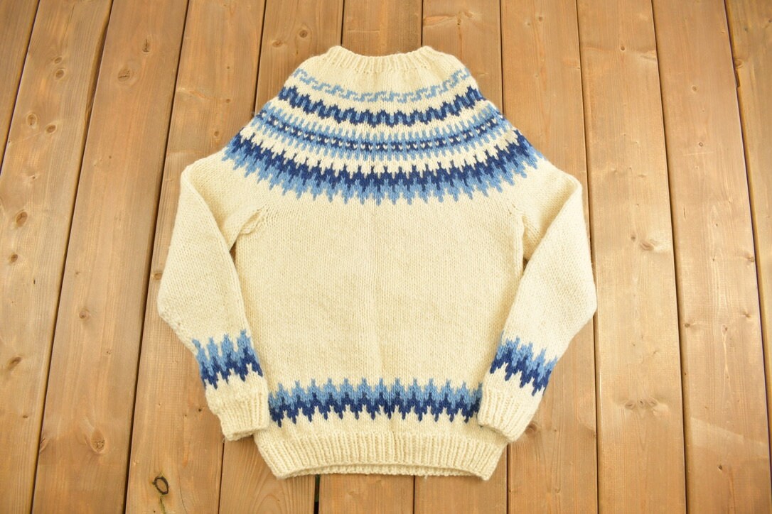 Vintage 1970s Beige Nordic Knit Sweater Apres Ski
