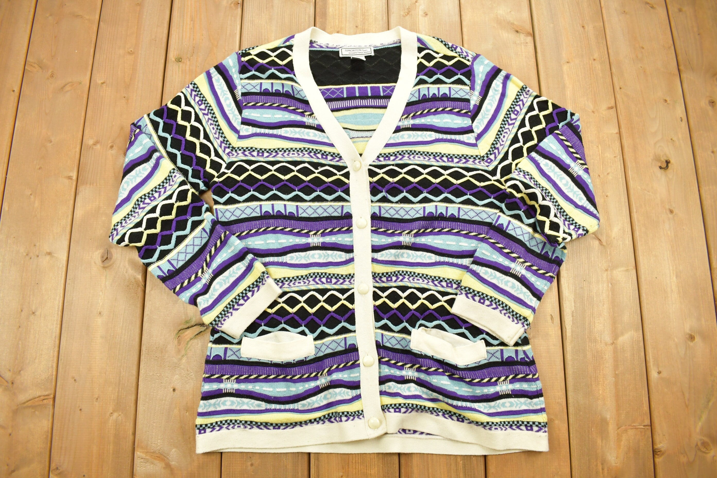 Vintage 1990s Knitted Stripy Cardigan