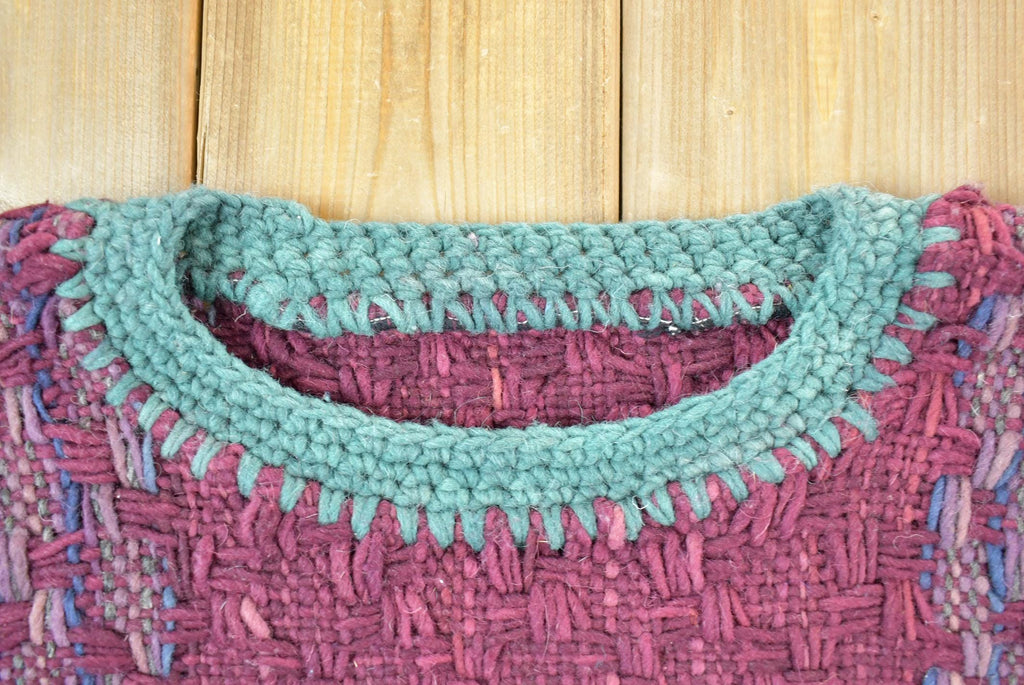 Vintage 1990s Hand Knitted 100% Wool Knit Sweater