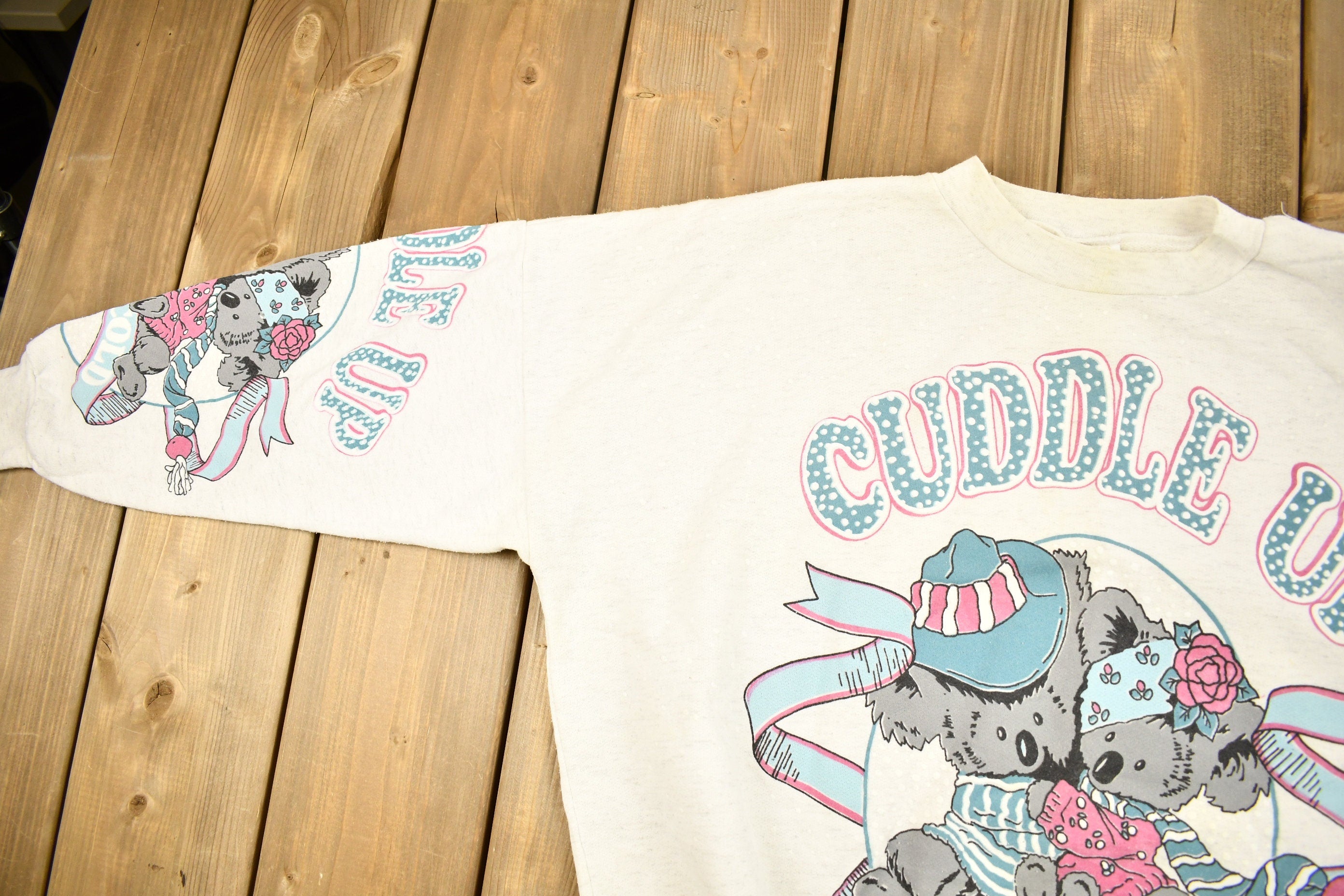 Vintage 1990s Cuddle Up Cute Teddy Bear Crewneck Sweater /