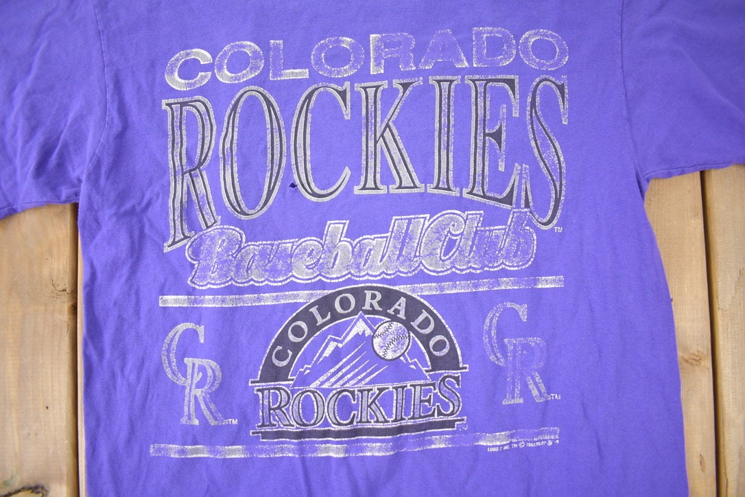Vintage 1992 Colorado Rockies MLB Baseball Purple Graphic T-Shirt Made In USA Size L