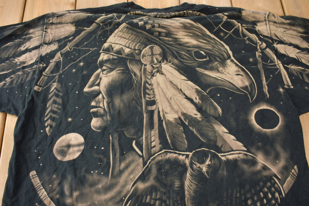 Vintage 1996 Liquid Blue Native American Graphic All Over Print T Shirt Size XXL
