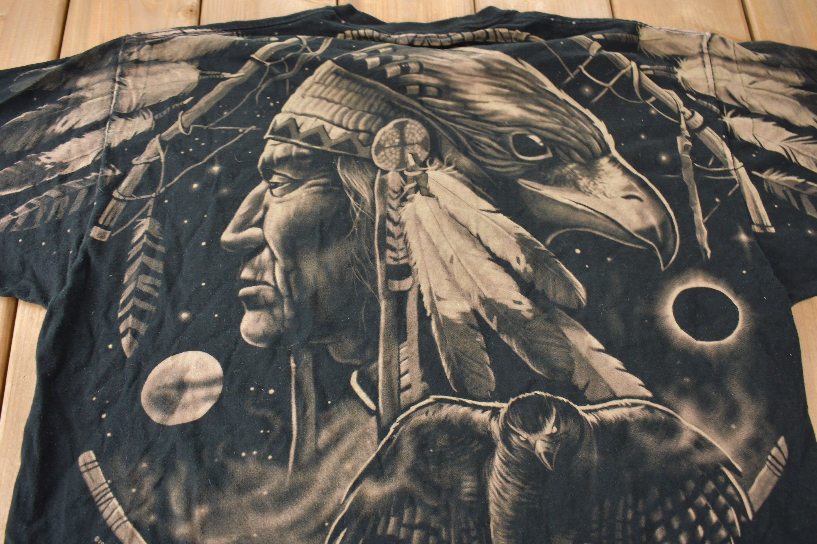 Vintage 1996 Liquid Blue Native American Graphic All Over Print T Shirt Size XXL