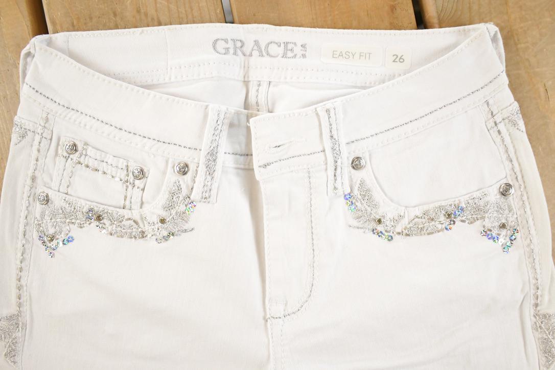 Vintage Deadstock Y2K Grace In LA Bedazzled Bootcut Low Rise Jeans Women's Size 26 x 32