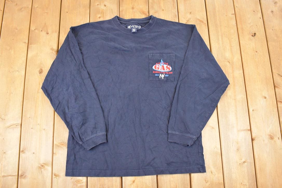 Vintage 1990s Big Dog Gas Embroidered Souvenir Long Sleeve T-Shirt Men's L