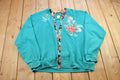 Vintage 1990s Sweats Appeal Turquoise Floral Cardigan Sweater