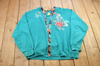 Vintage 1990s Sweats Appeal Turquoise Floral Cardigan Sweater