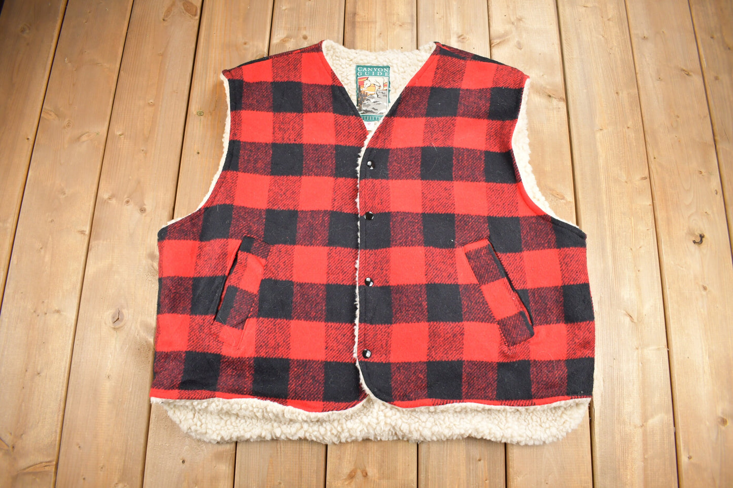 Vintage 1980s Canyon Guide Outfitters Buffalo Plaid Fleece Lined Vest / 80s Vest / Crafted With Pride in USA / Outdoorsman