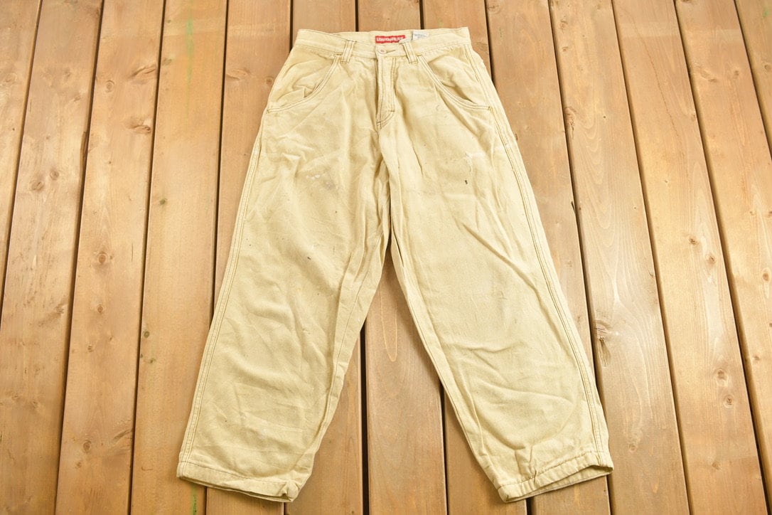 Vintage 1990s Union Bay Corduroy Pants Size 29 x 26  Distressed  Thrashed  Cream  American Vintage  Streetwear Fashion  Casual  Cords