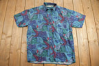 Vintage 1990s Abstract Pattern Canary Island Collection Short Sleeve Button Up Shirt /