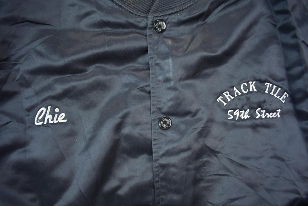 Vintage 1990s MTA New York City Transit Embroidered Snap Button Satin Jacket Made In USA
