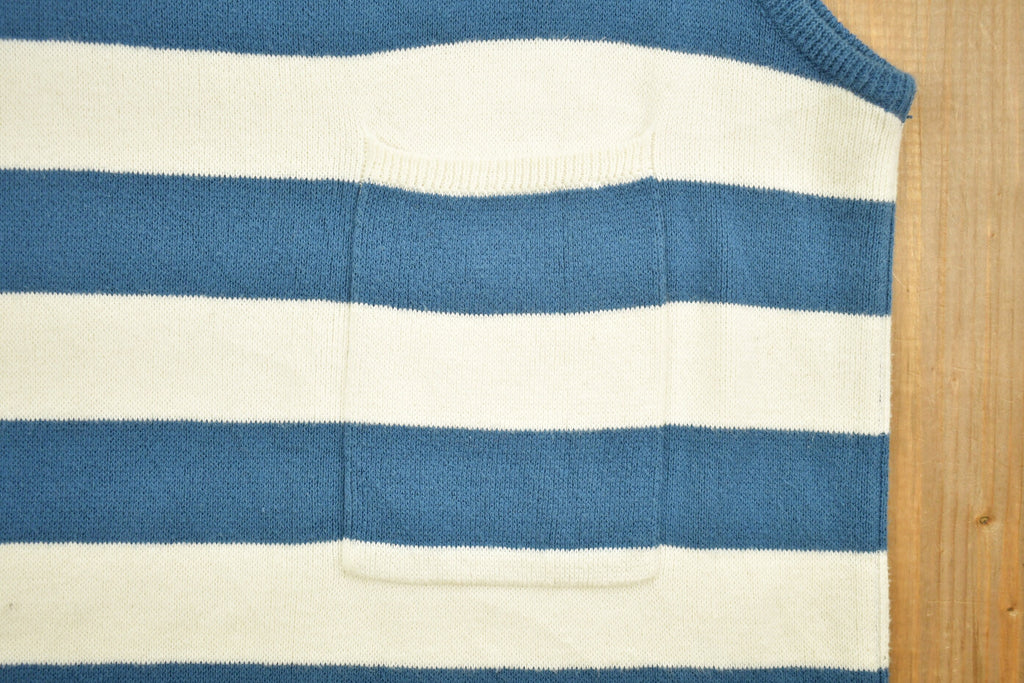 Vintage 1990s Liz Claiborne Striped Knitted Short Sleeve Vest / Cute / 90s / Knitted Vest / Pocket Shirt / Stripy / Beach Wear