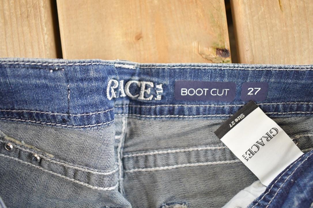 Vintage Deadstock Y2K Grace In LA Bedazzled Low Rise Jeans Women's Size 27 x 32