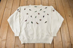 Vintage 1990s Northern Reflections Embroidered Leaves Knit Crewneck Sweater Made In Canada