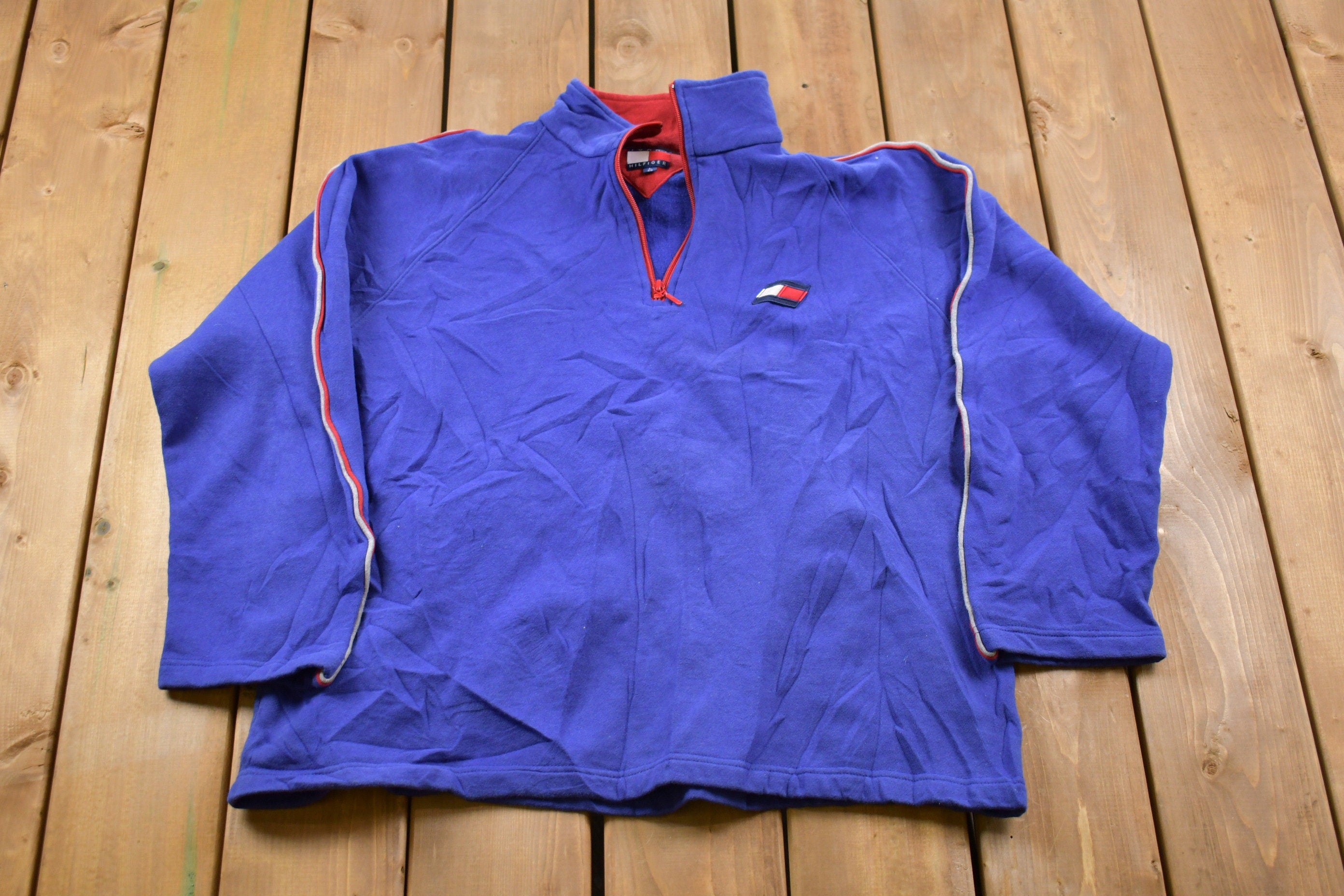 Vintage 1990s Tommy Hilfiger Embroidered Fleece Pullover Sweater