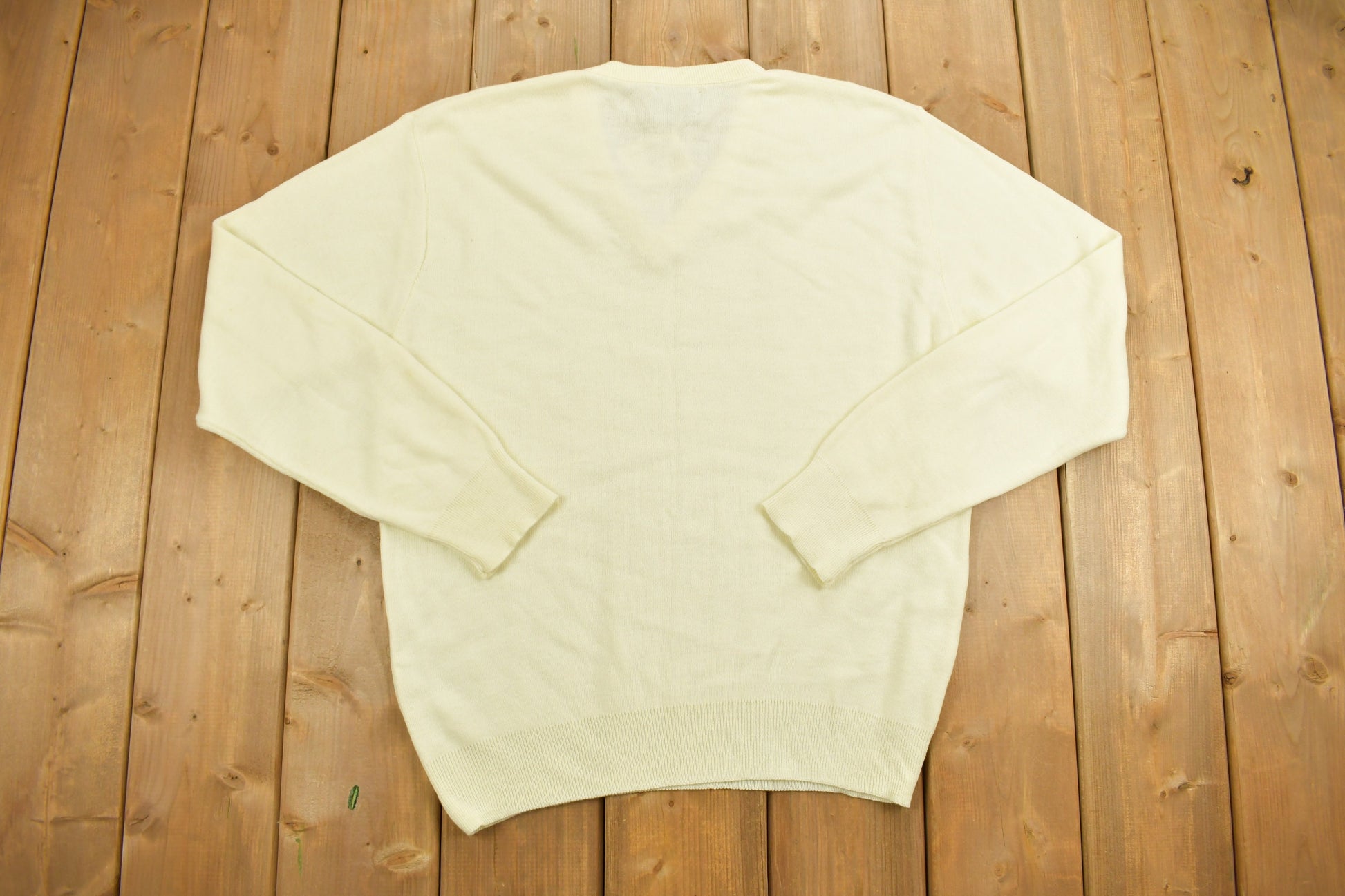 Vintage 1990s Beige Jantzen Knit Deep-V Sweater /