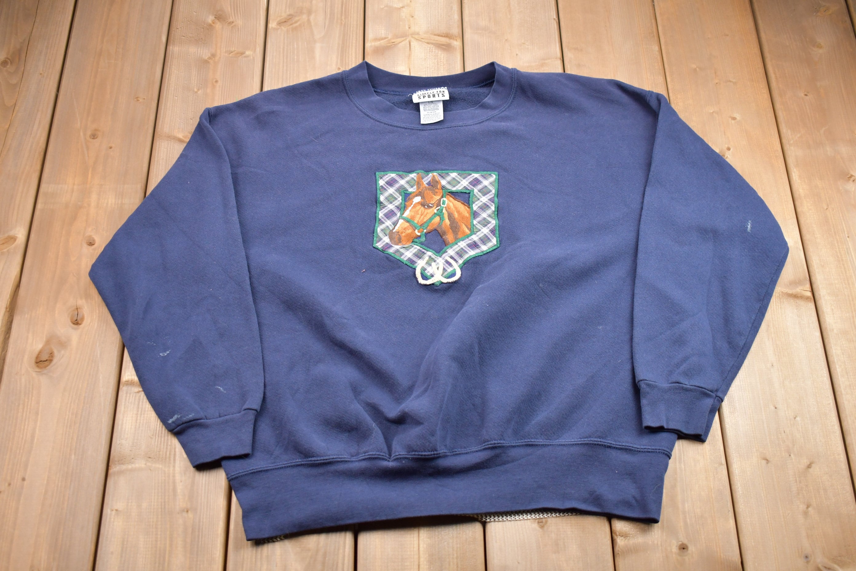 Vintage 1990s Horse Embroidered Graphic Crewneck Sweatshirt