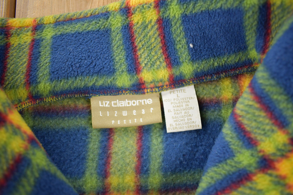 Vintage 1990s Liz Claiborne Plaid Fleece Sweater