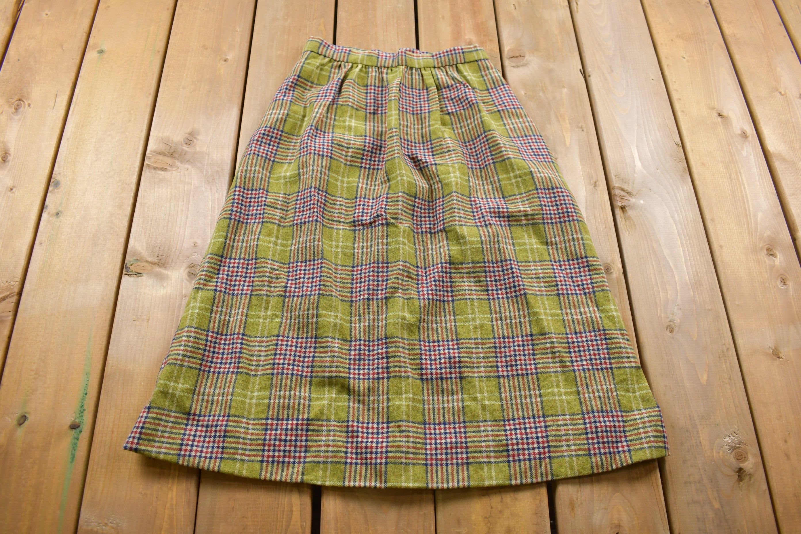 Vintage 1970s Plaid Long Skirt Size 24 x 28