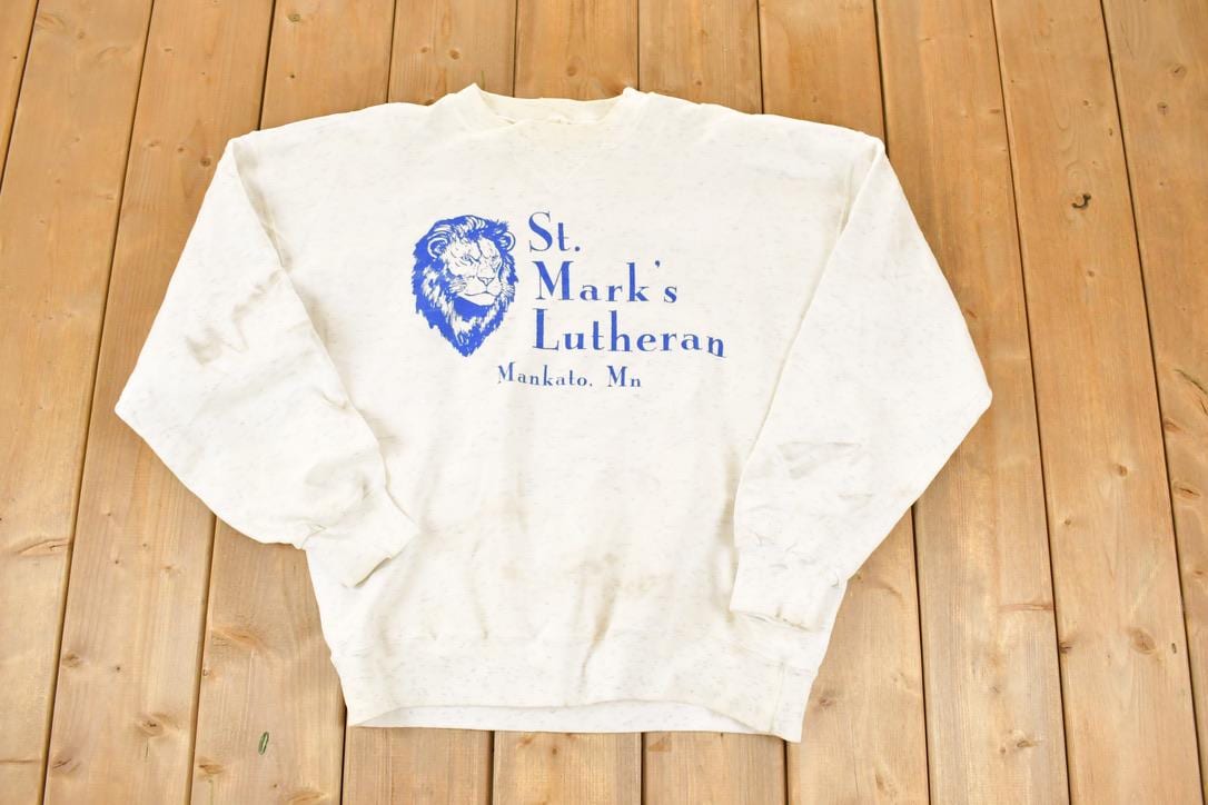 Vintage 1990s St Mark's Lutheran Lions Crewneck Sweatshirt Men's L