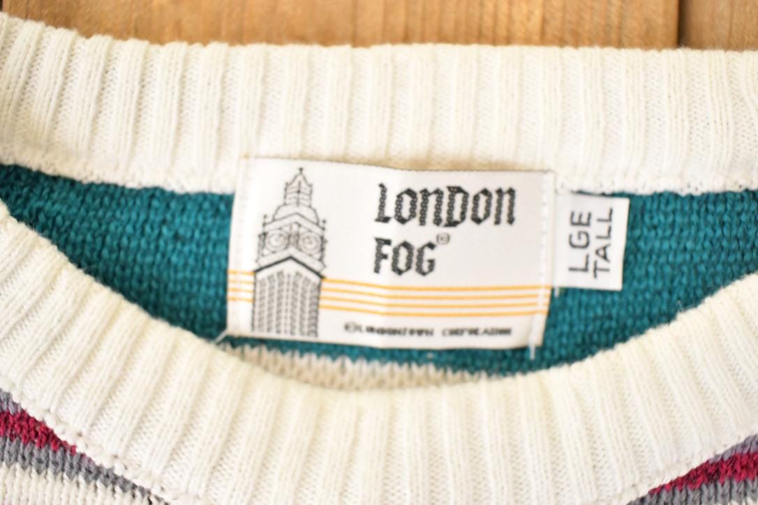 Vintage 1990s London Fog Argyle Abstract Christmas Knit Crewneck Sweater Mens L