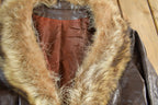 Vintage 1980s Leather Fur Collar Full Length Jacket Women's S