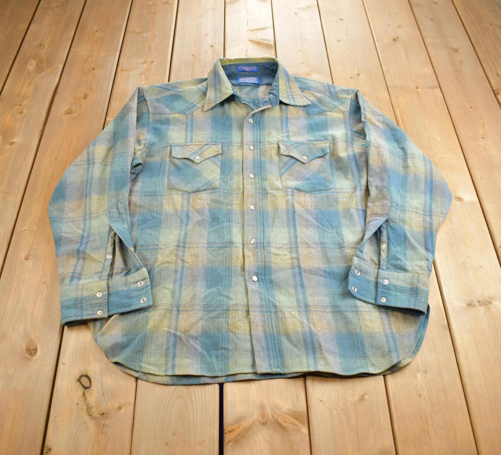 Vintage 1980s Pendleton 100% Wool Plaid Pearl Button Up Made In USA
