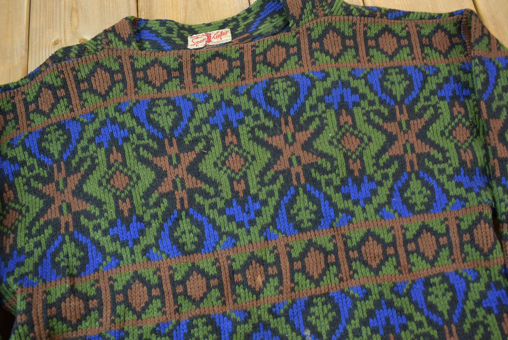 Vintage 1950s 100% Abstract Pattern Wool Knit Sweater