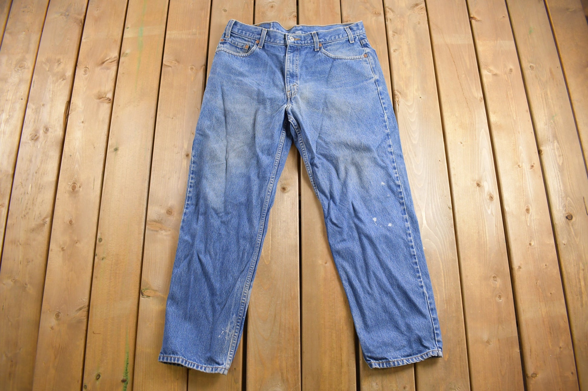 Vintage 1990s Levi's 550 Red Tab Jeans Size 36 x 29.5 / Blue / Denim / Made In USA / 90s Levi's / Tapered Fit / Distressed