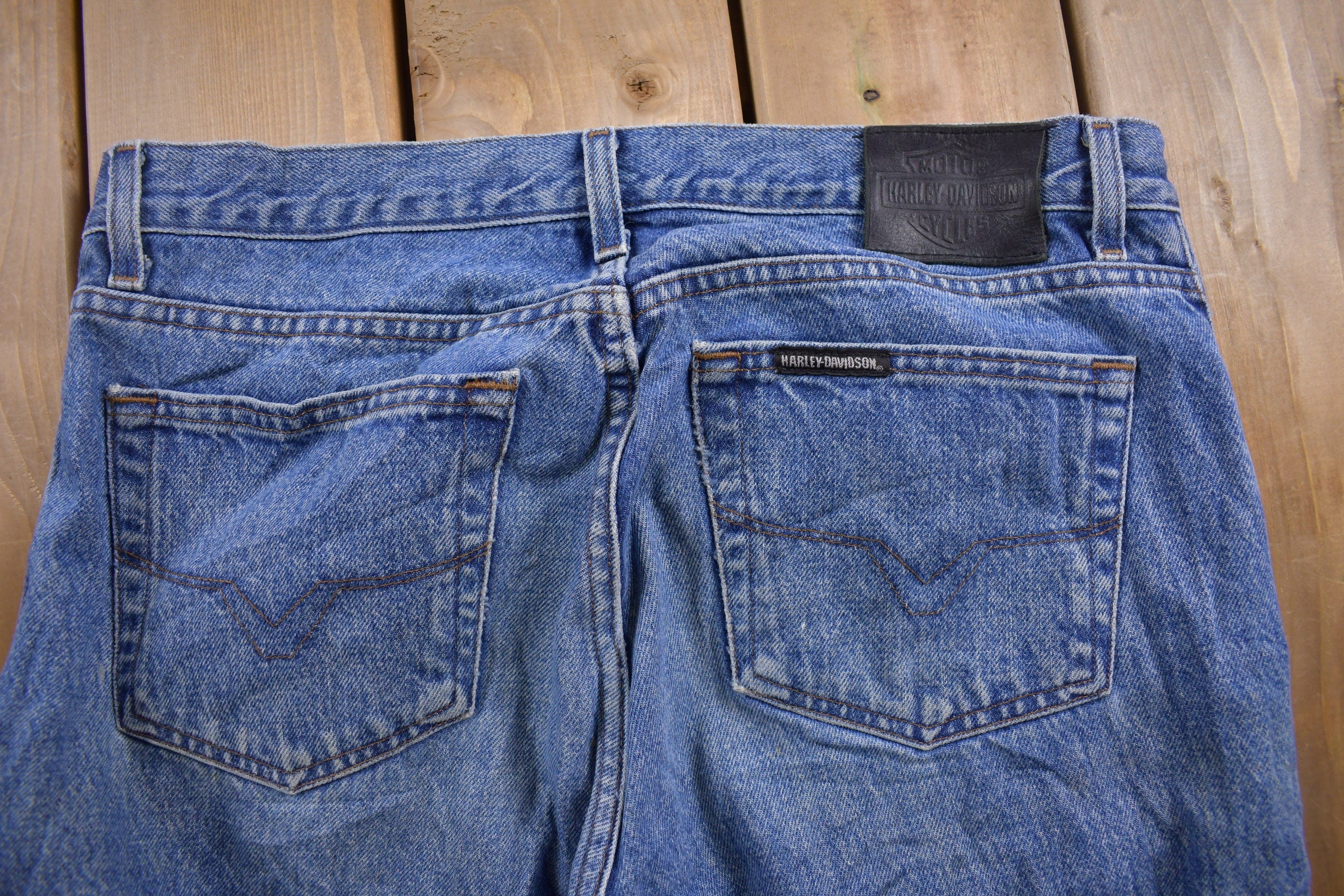Vintage 1990's Harley Davidson Light Wash Blue Denim 35 x 35 /