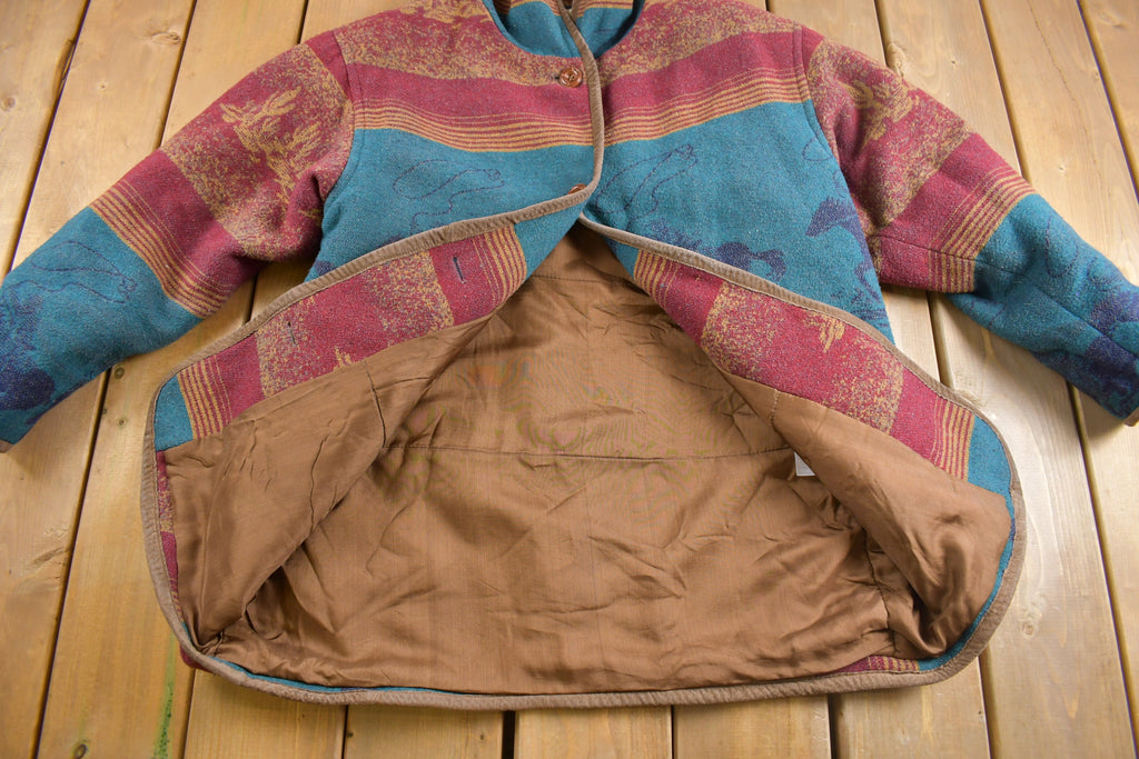 Vintage 1990s South Western Theme Hooded Overcoat