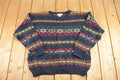 Vintage 1990s LL Bean Heavy Knit Crewneck Sweater Men's L / 90's Abstract Pattern 3D Knitted Sweatshirt