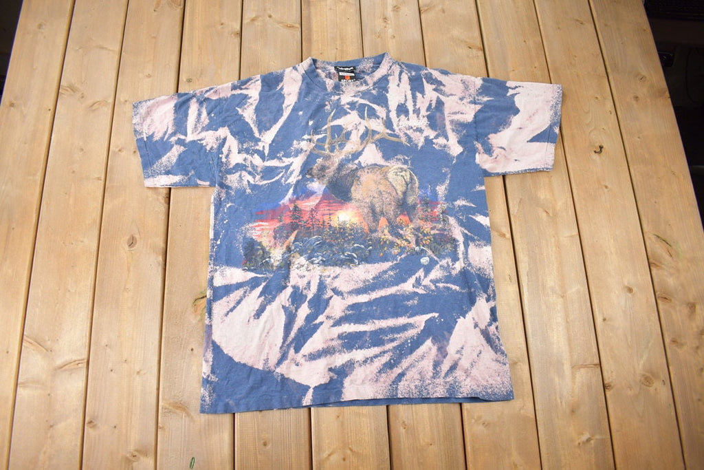 Vintage 1990s All Over Print Elk Graphic T-Shirt Made In USA