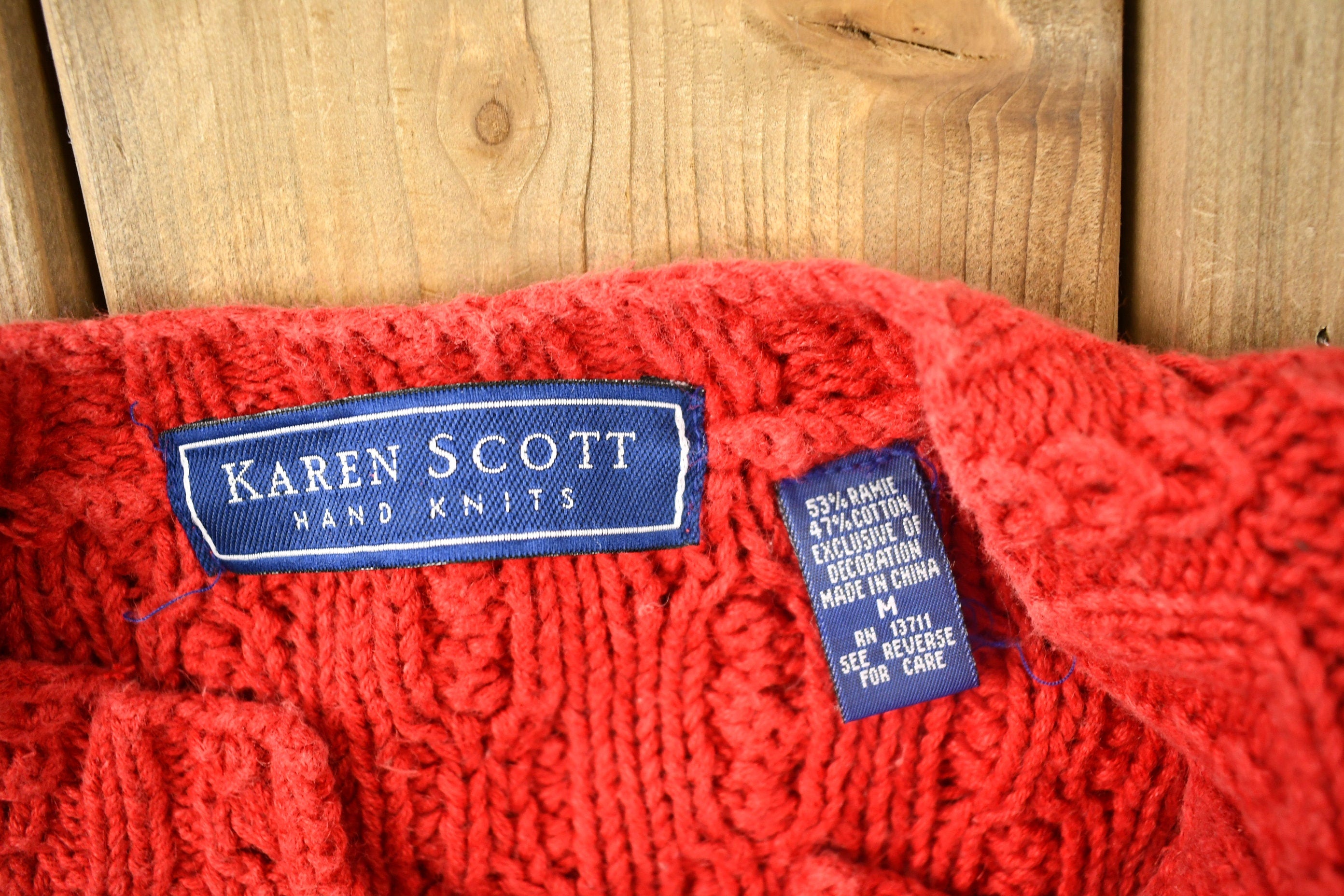 Vintage 1990s Karen Scott Hand Knit 3D Cable Knitted Sweater