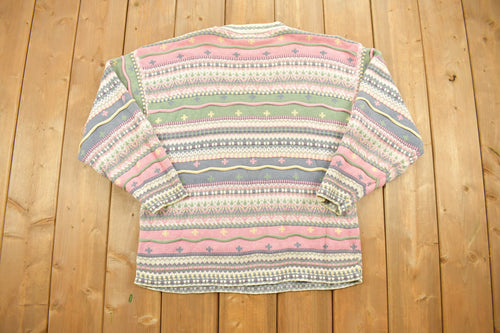 Vintage 1990s Heartworks Aztec Graphic Knitted Sweater / Vintage 90s Cardigan / Pattern Sweater / Outdoor / Hand Knit / Made In USA