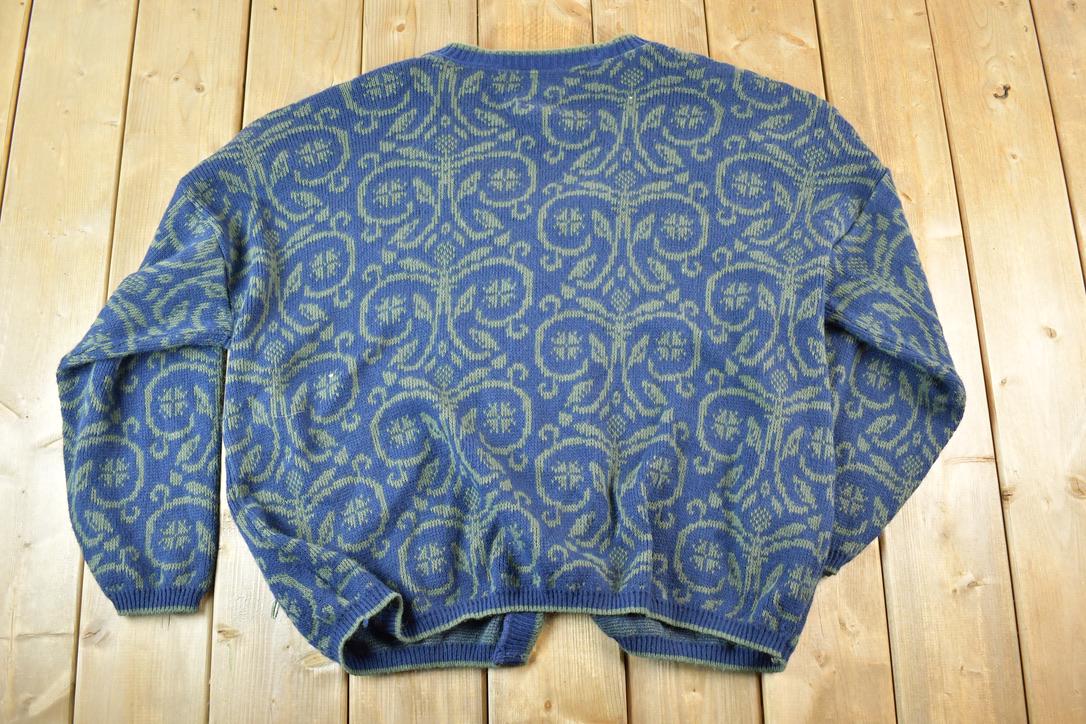 Vintage 1990s United States Sweaters Paisley Knit Cardigan Sweater Mens XL- XXL Made In USA  Preppy Knit Cardigan  Knit Vintage Cardigan