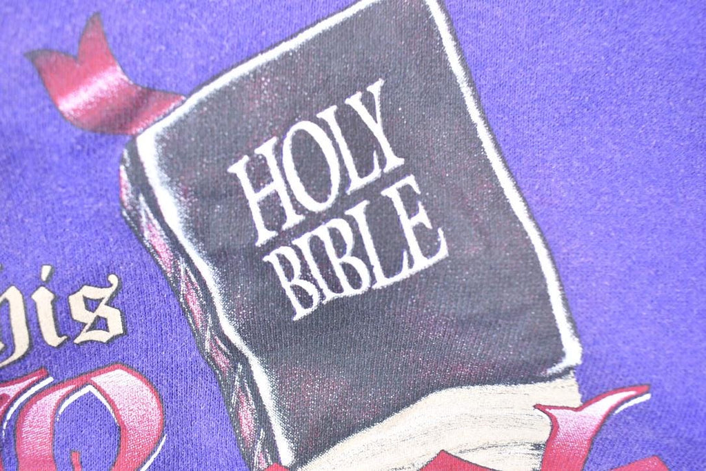 Vintage 1990s Holy Bible This Book Crewneck Sweatshirt  90s Crewneck  Made In USA  Streetwear  Embroidered