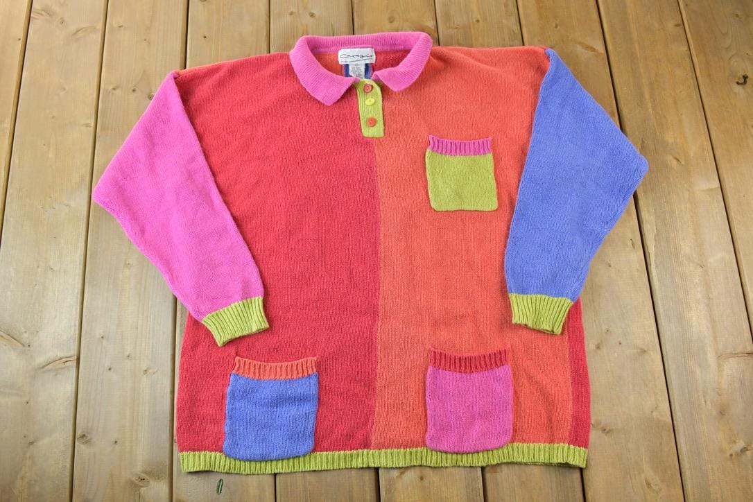 Vintage 1990s Capezio Knit Quarter Button Sweater