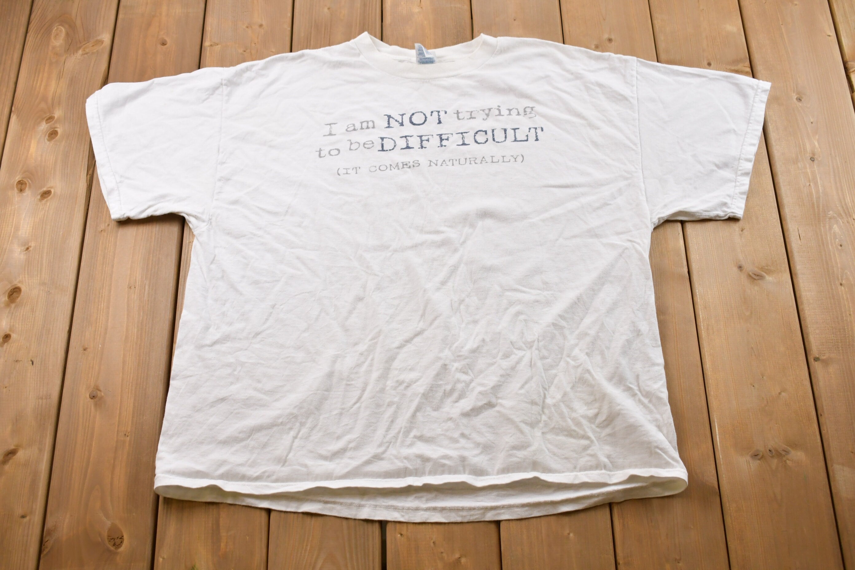 Vintage 1990s Difficult Slogan T-Shirt  Graphic  80s  90s  Streetwear  Retro Style  Single Stitch  Made In USA